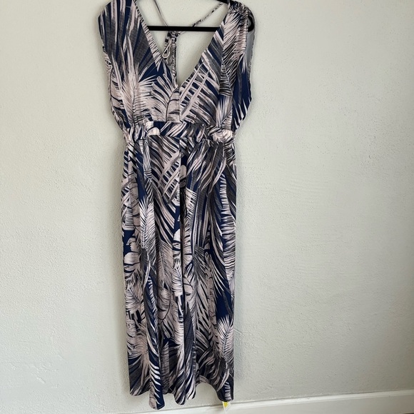 NXH Woman Navy&Taupe Floral V- Neck Maxi Dress, Size XL - Picture 2 of 9